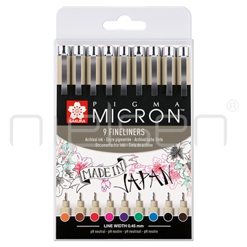 marker Sakura PIGMA Micron 05 set 9 ks, mix barev